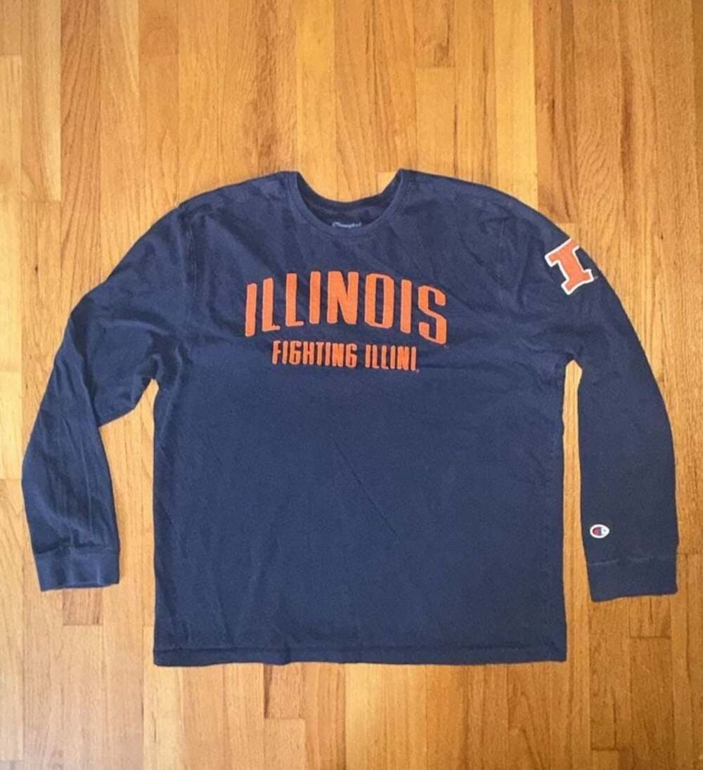 Men's Champion Navy Illinois Fighting Illini Long Sleeve T-Shirt Size XL Cotton